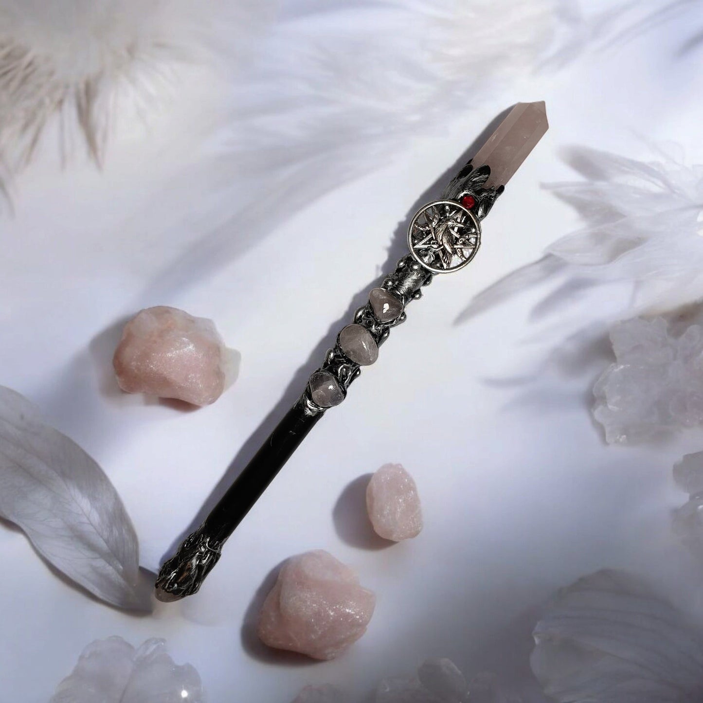 Rose Quartz & Raven Wand