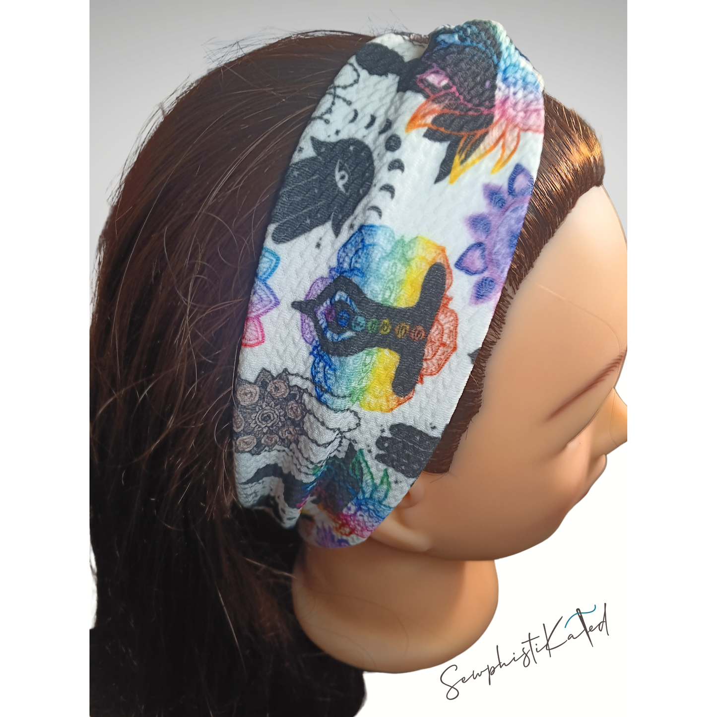 Spiritual Print Headbands & Scrunchies – Meditation, Mandala, Hamsa & Moon Phase Hair Accessories