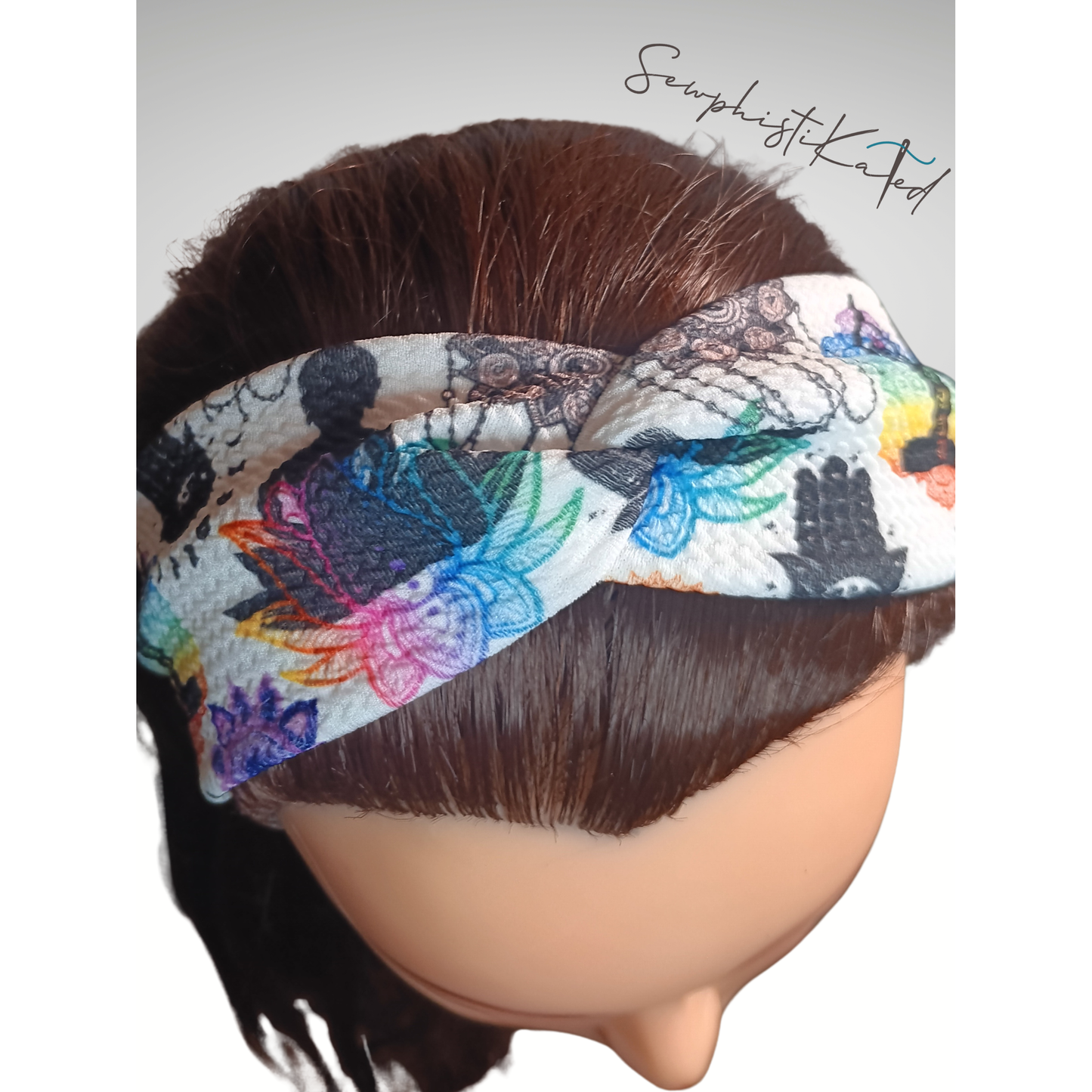 Spiritual Print Headbands & Scrunchies – Meditation, Mandala, Hamsa & Moon Phase Hair Accessories
