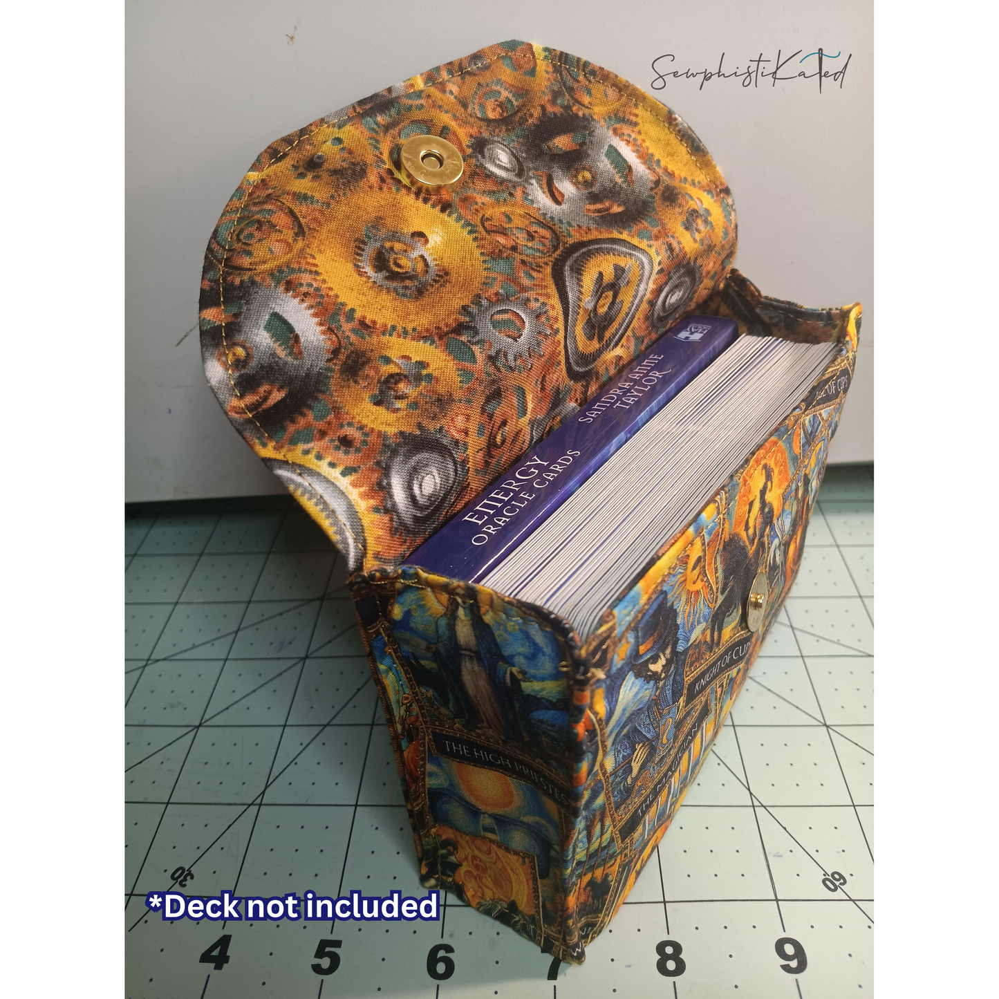 Handmade Tarot & Oracle Card Deck Case – Tarot Theme, Steampunk Lined, Snap Closure (5.75”)