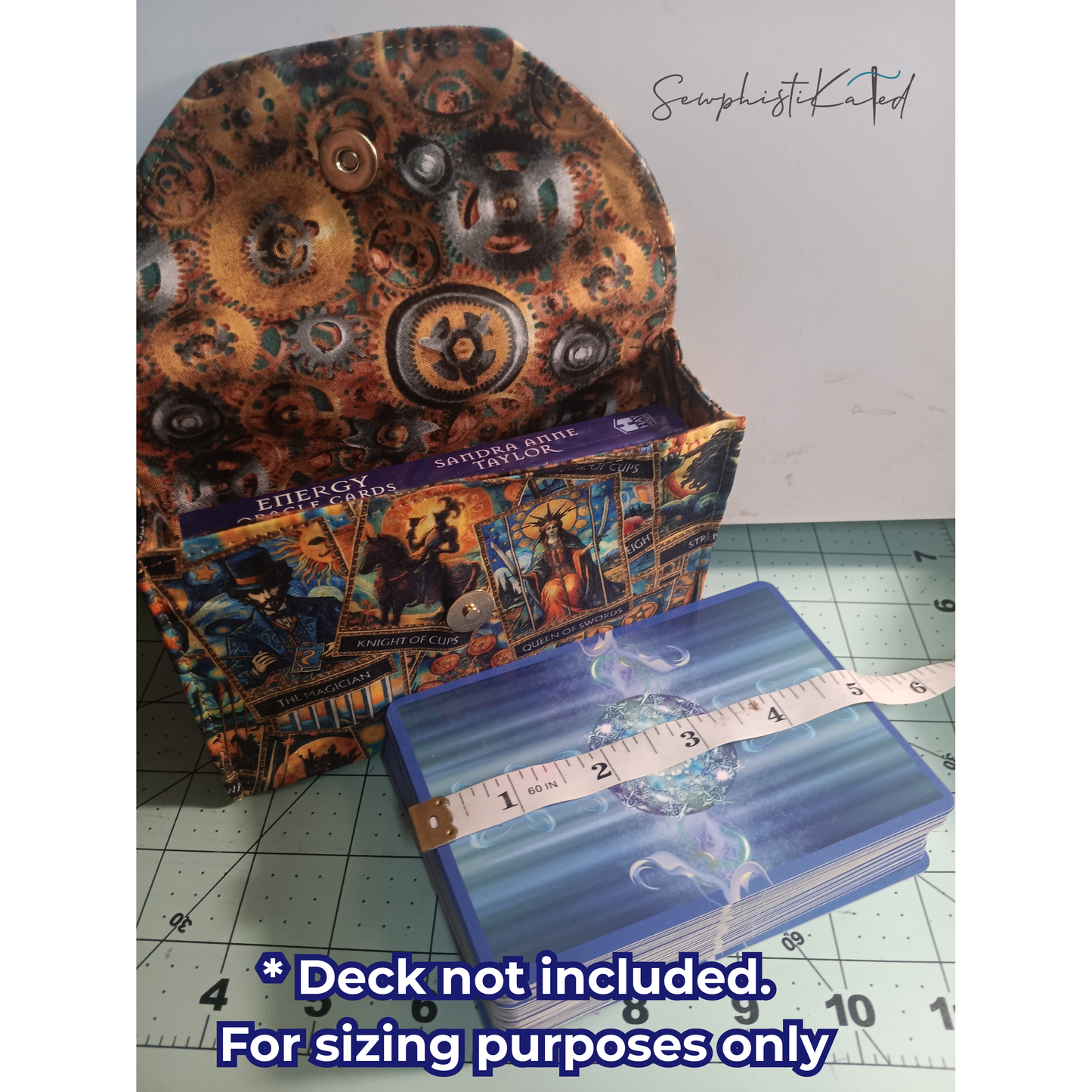 Handmade Tarot & Oracle Card Deck Case – Tarot Theme, Steampunk Lined, Snap Closure (5.75”)