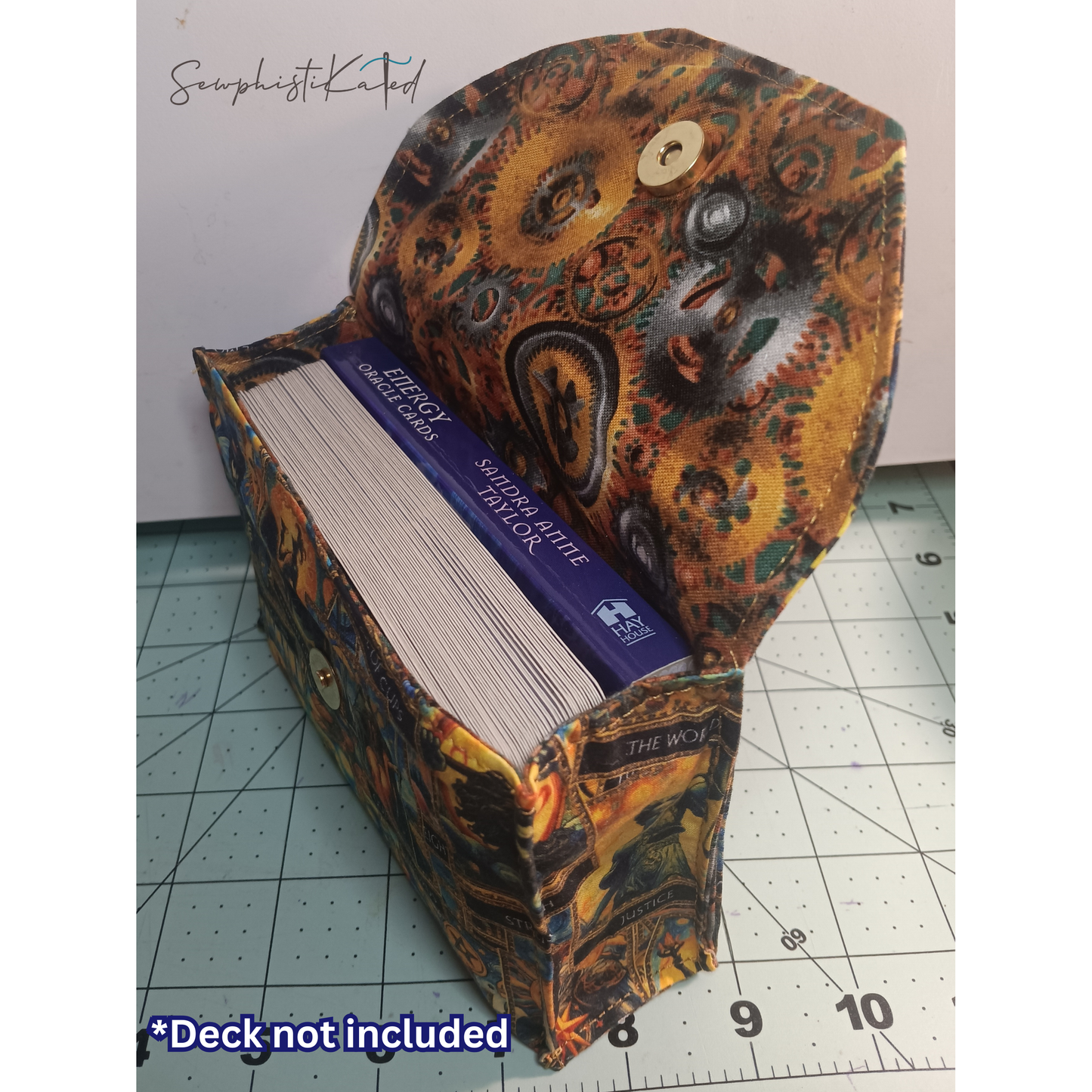 Handmade Tarot & Oracle Card Deck Case – Tarot Theme, Steampunk Lined, Snap Closure (5.75”)
