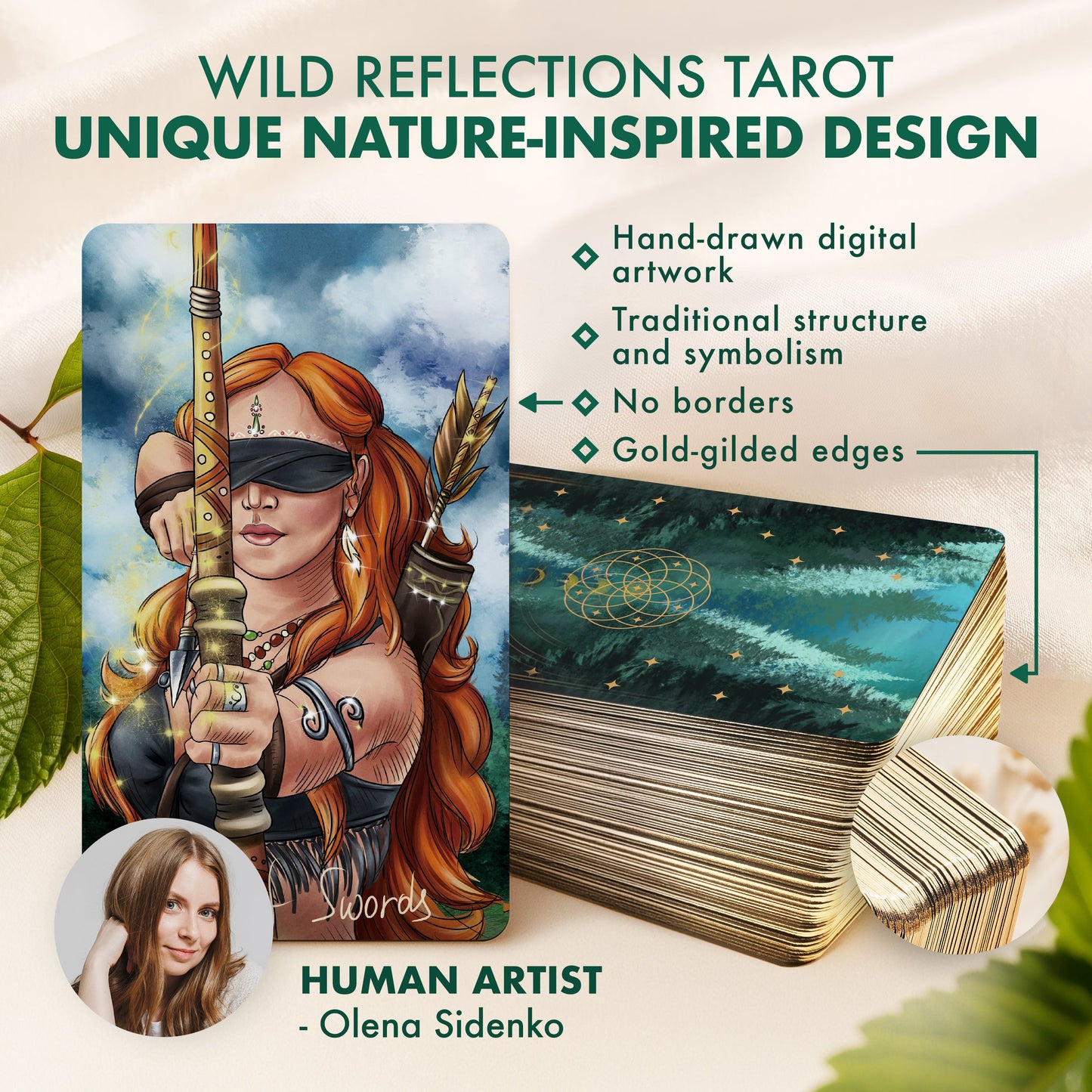 Wild Reflections Tarot Deck with Guidebook – Nature-Inspired 78 Card Tarot Deck with Gold Foil Edges