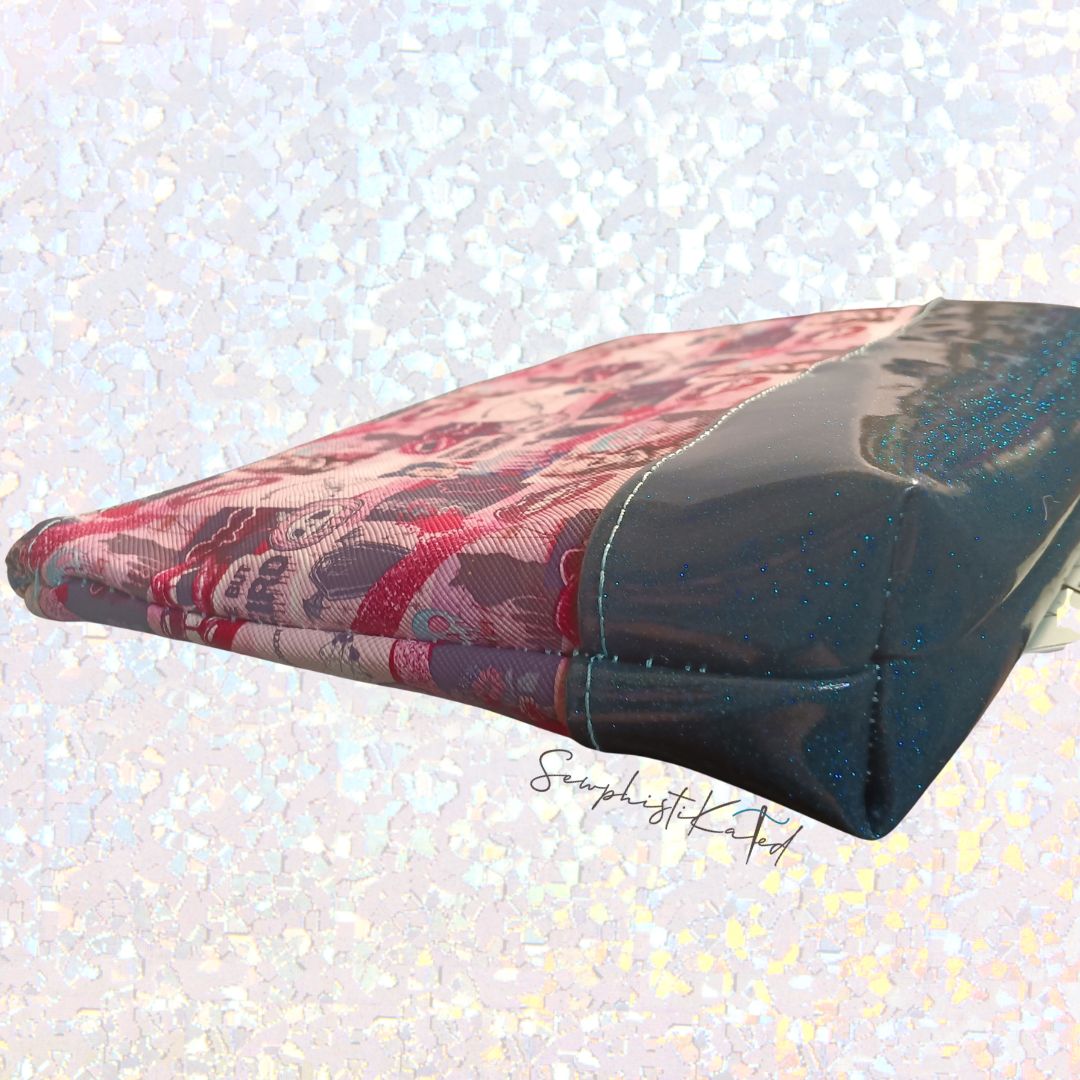 "Weird But Cute" Gothic Makeup Bag – Skull & Vampire Collage Faux Leather Pouch