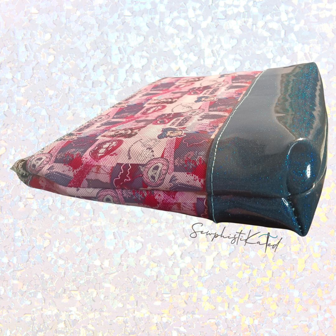 "Weird But Cute" Gothic Makeup Bag – Skull & Vampire Collage Faux Leather Pouch