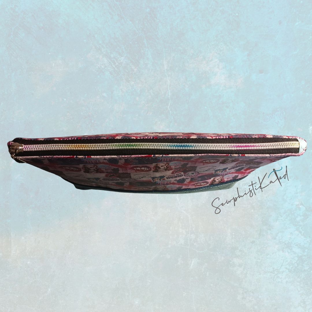 "Weird But Cute" Gothic Makeup Bag – Skull & Vampire Collage Faux Leather Pouch