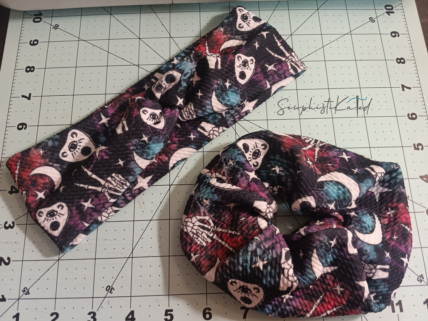 Witchy Planchette Headbands & Scrunchies – Celestial Skeleton Hair Accessories (Purple, Black & Teal)