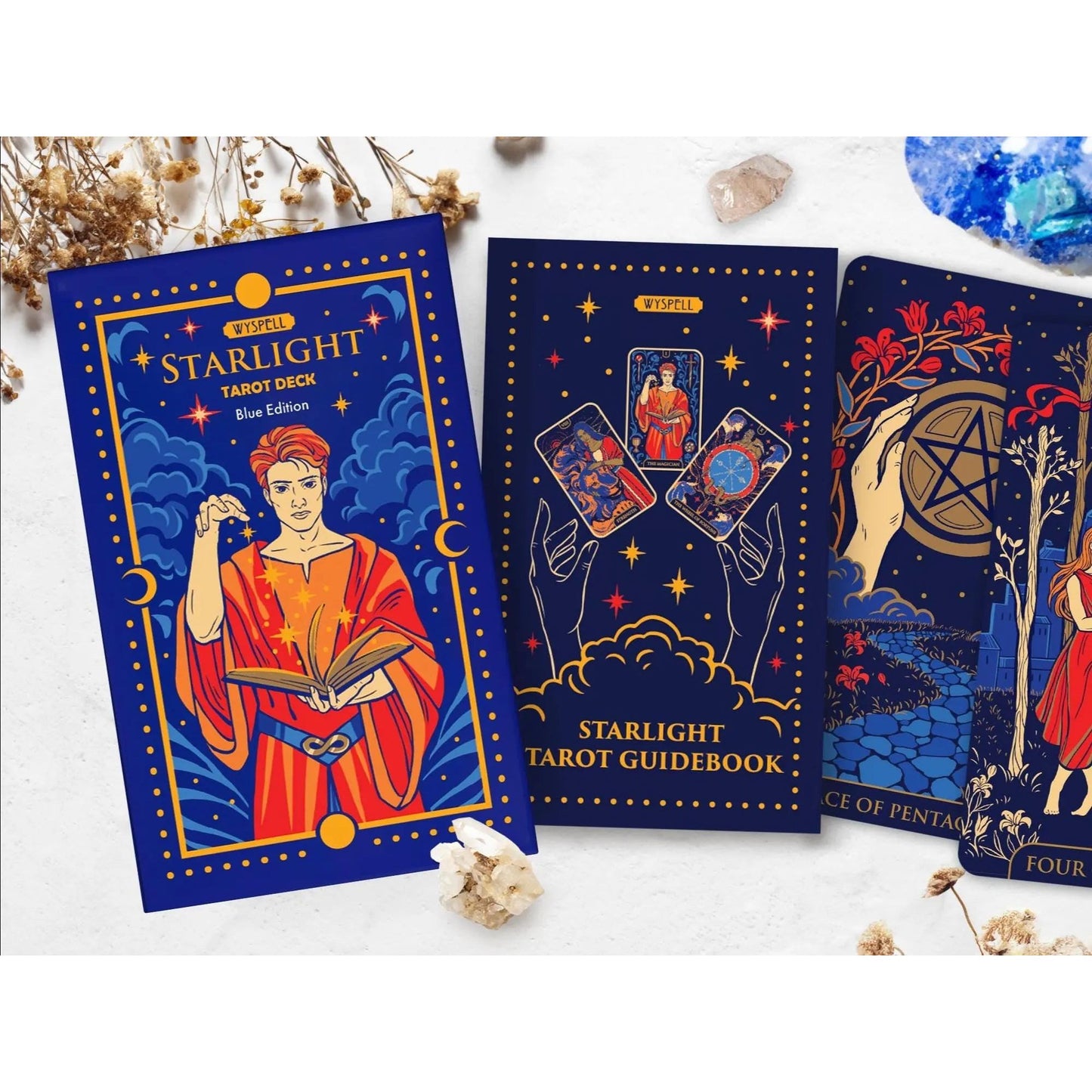 Starlight Blue Tarot Deck with Guidebook – Gold Edge Celestial 78 Card Tarot Set