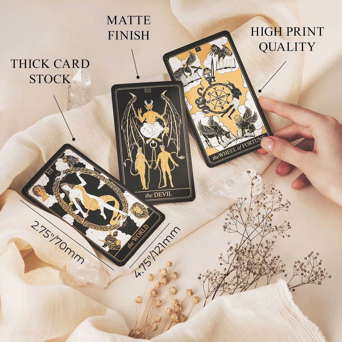 Gold Tarot Deck with Guidebook – Black & Gold 78 Card Tarot Set