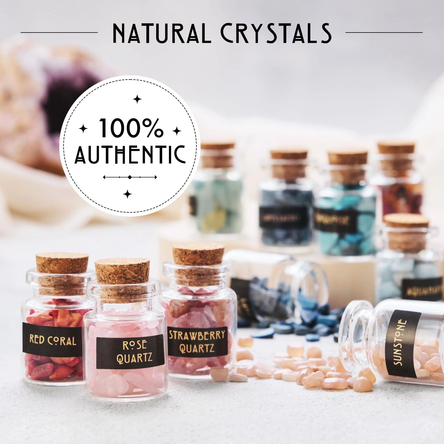 50-Piece Gemstone & Crystal Kit for Spell Jars, Chakra Healing & Crafting