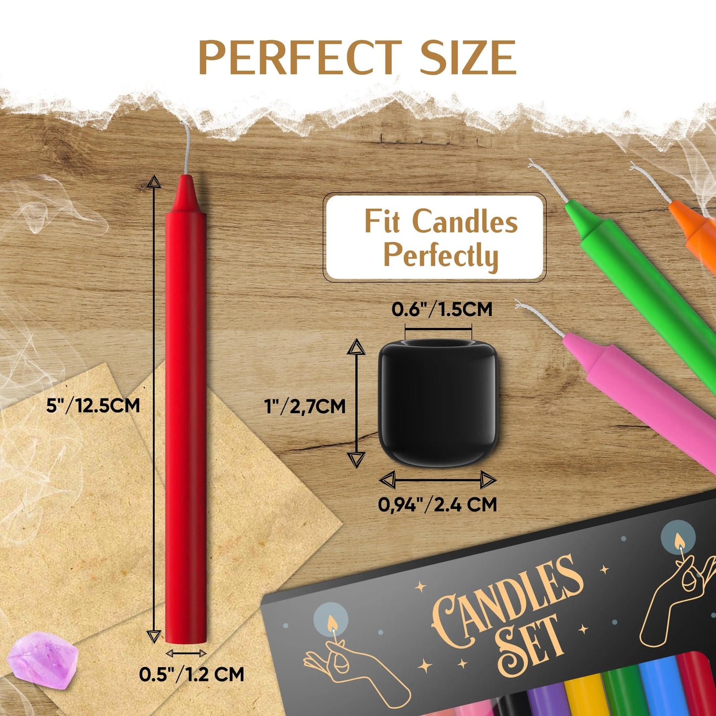 36-Piece Colored Spell Candle Kit with Holders, Parchments & Guidebook