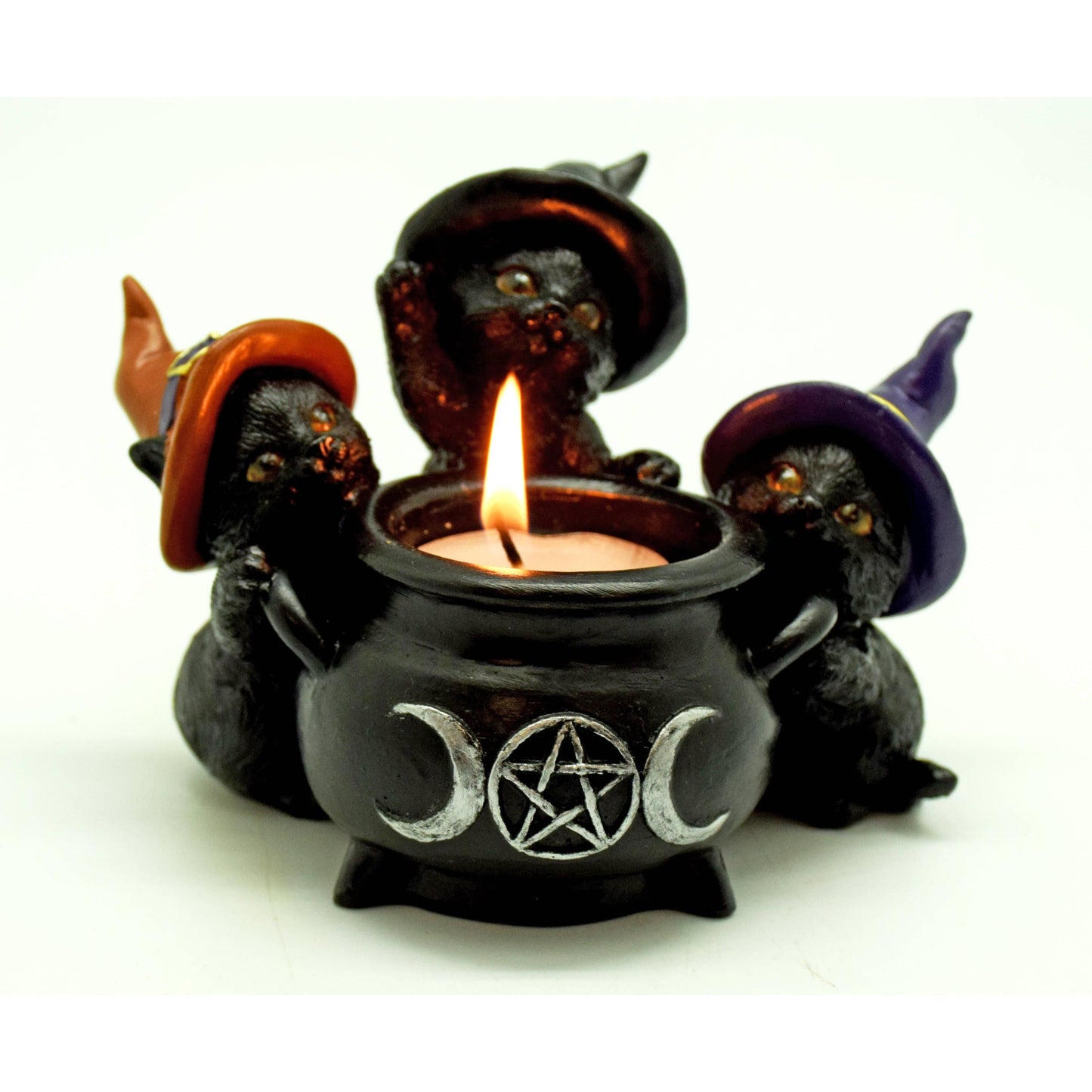 Witchy Cats Cauldron Candleholder