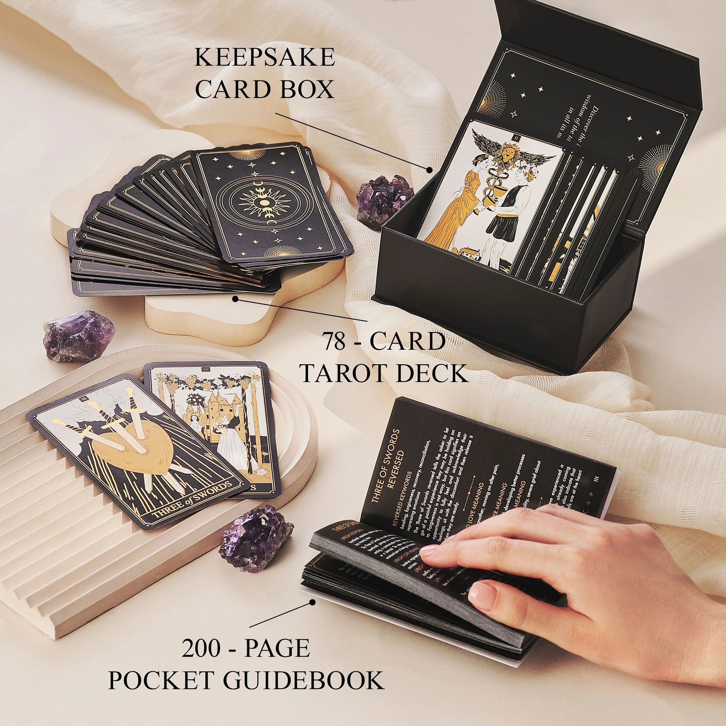 Gold Tarot Deck with Guidebook – Black & Gold 78 Card Tarot Set