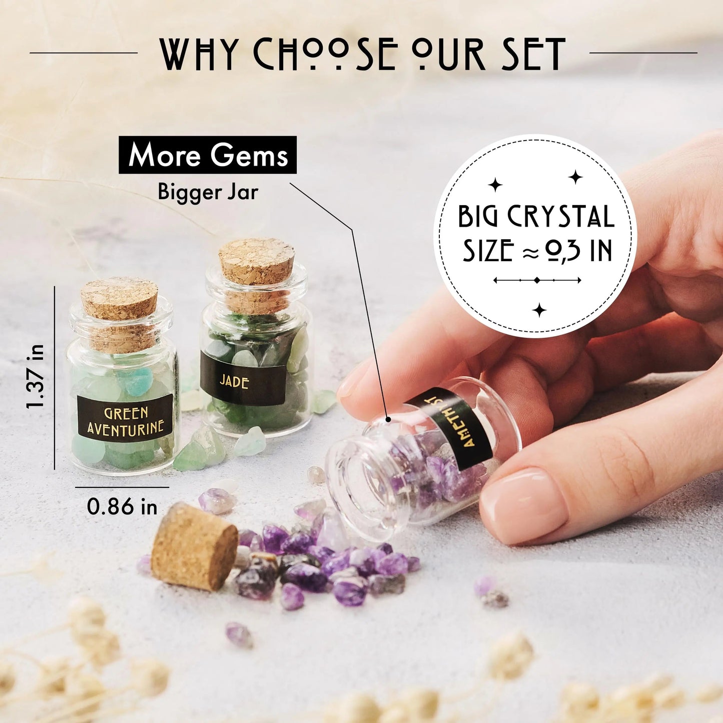 50-Piece Gemstone & Crystal Kit for Spell Jars, Chakra Healing & Crafting